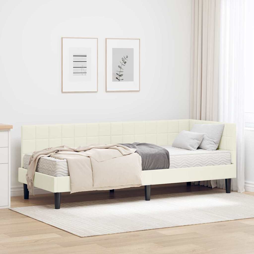 Eckbettgestell mit Matratze mit Kopfteil 2 stk. Creme Samt