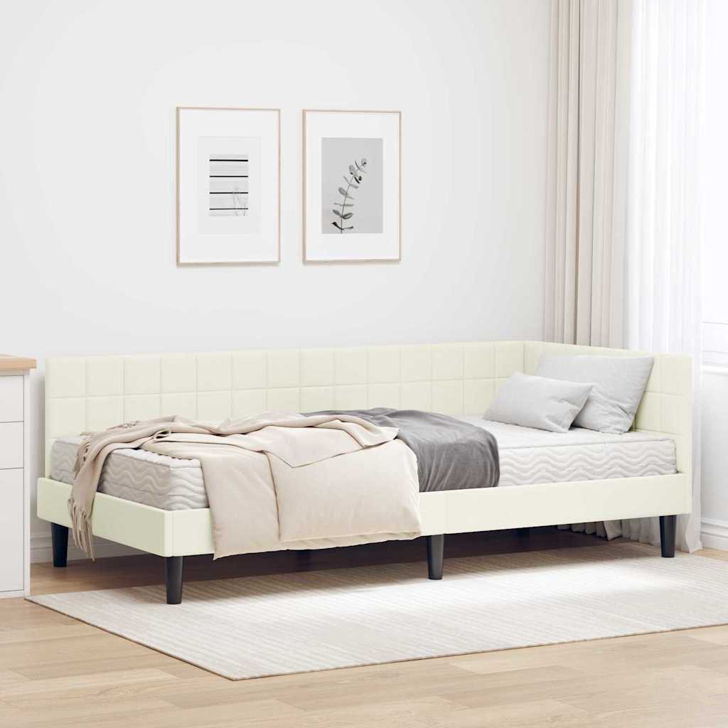 Eckbettgestell mit Matratze mit Kopfteil 2 stk. Creme Samt