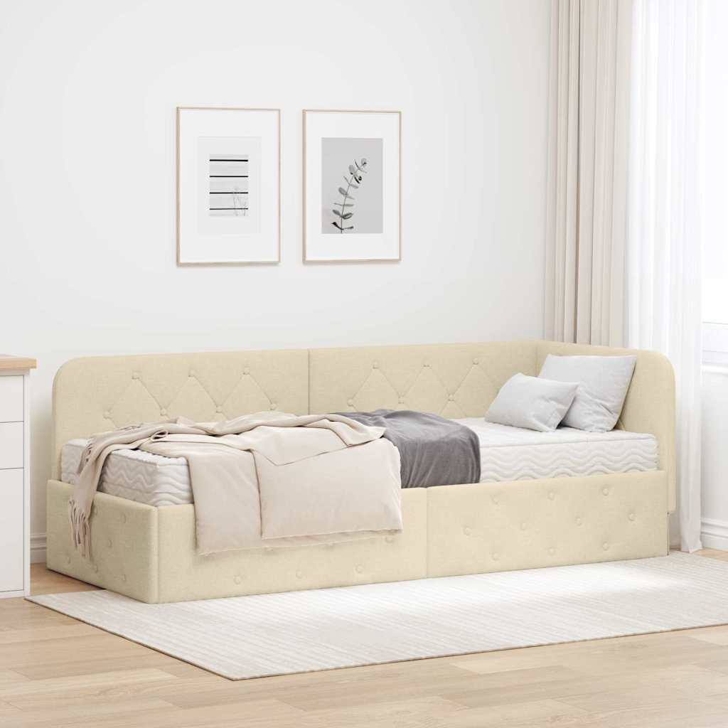 Eckbettgestell Creme 80 x 200 cm Stoff