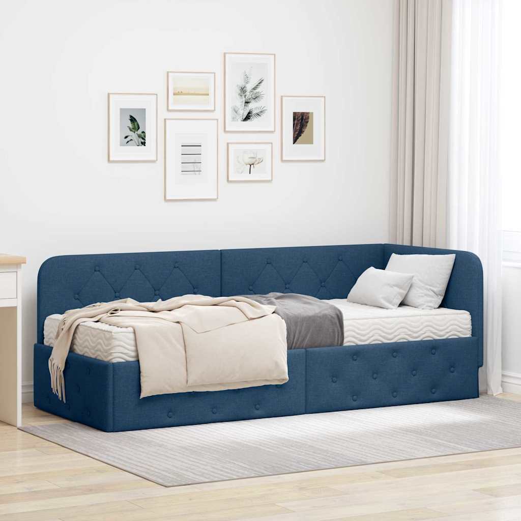Eckbettgestell Blau 80 x 200 cm Stoff
