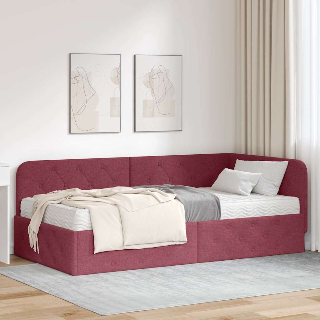 Eckbettgestell Weinrot 90 x 190 cm Stoff
