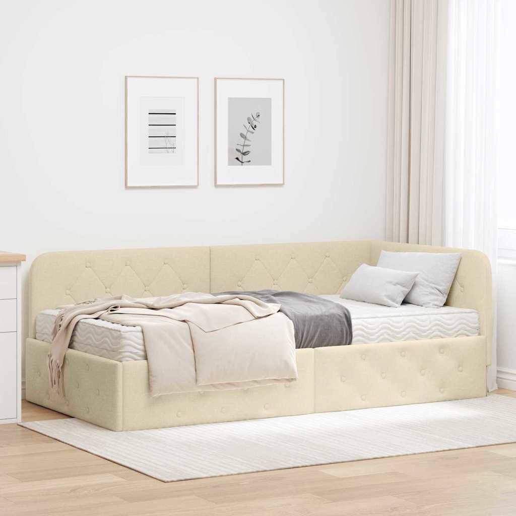 Eckbettgestell Creme 90 x 190 cm Stoff