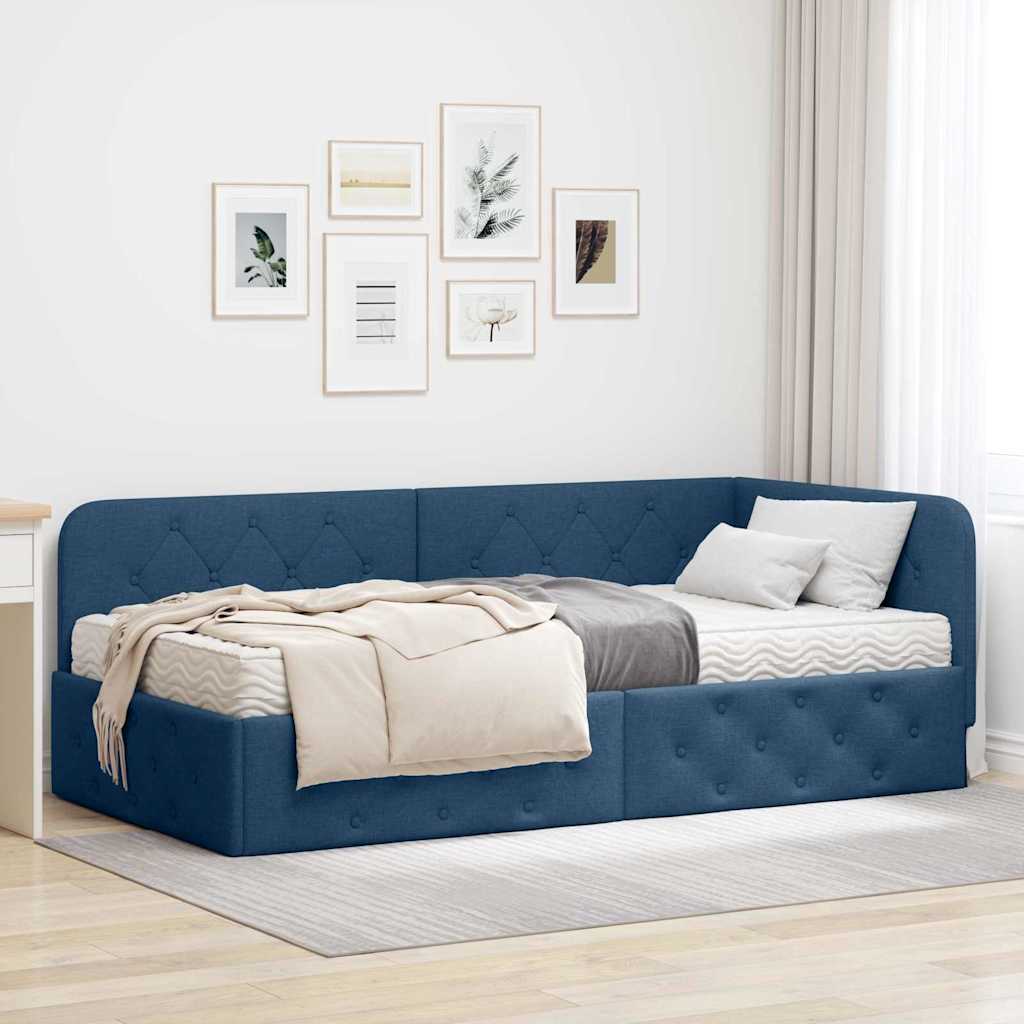 Eckbettgestell Blau 90 x 190 cm Stoff