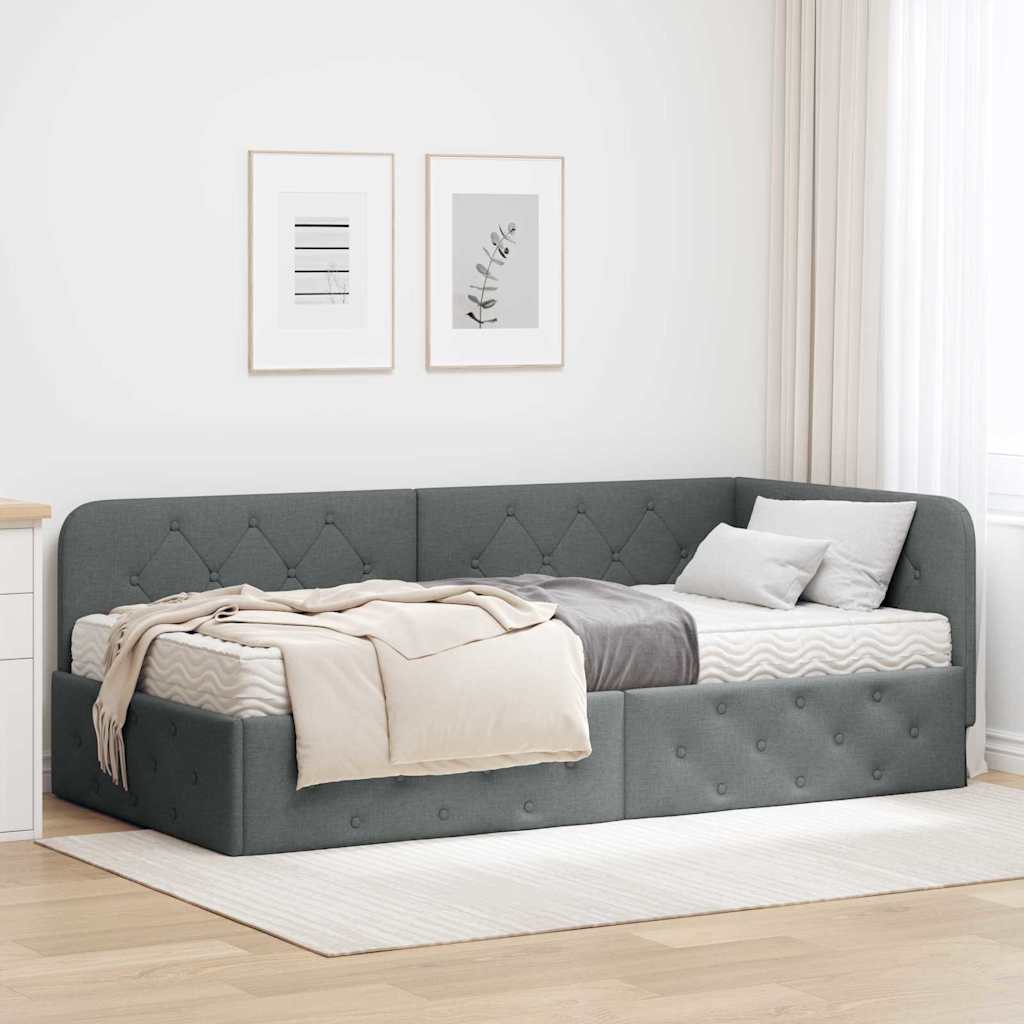 Eckbettgestell Dunkelgrau 100 x 200 cm Stoff