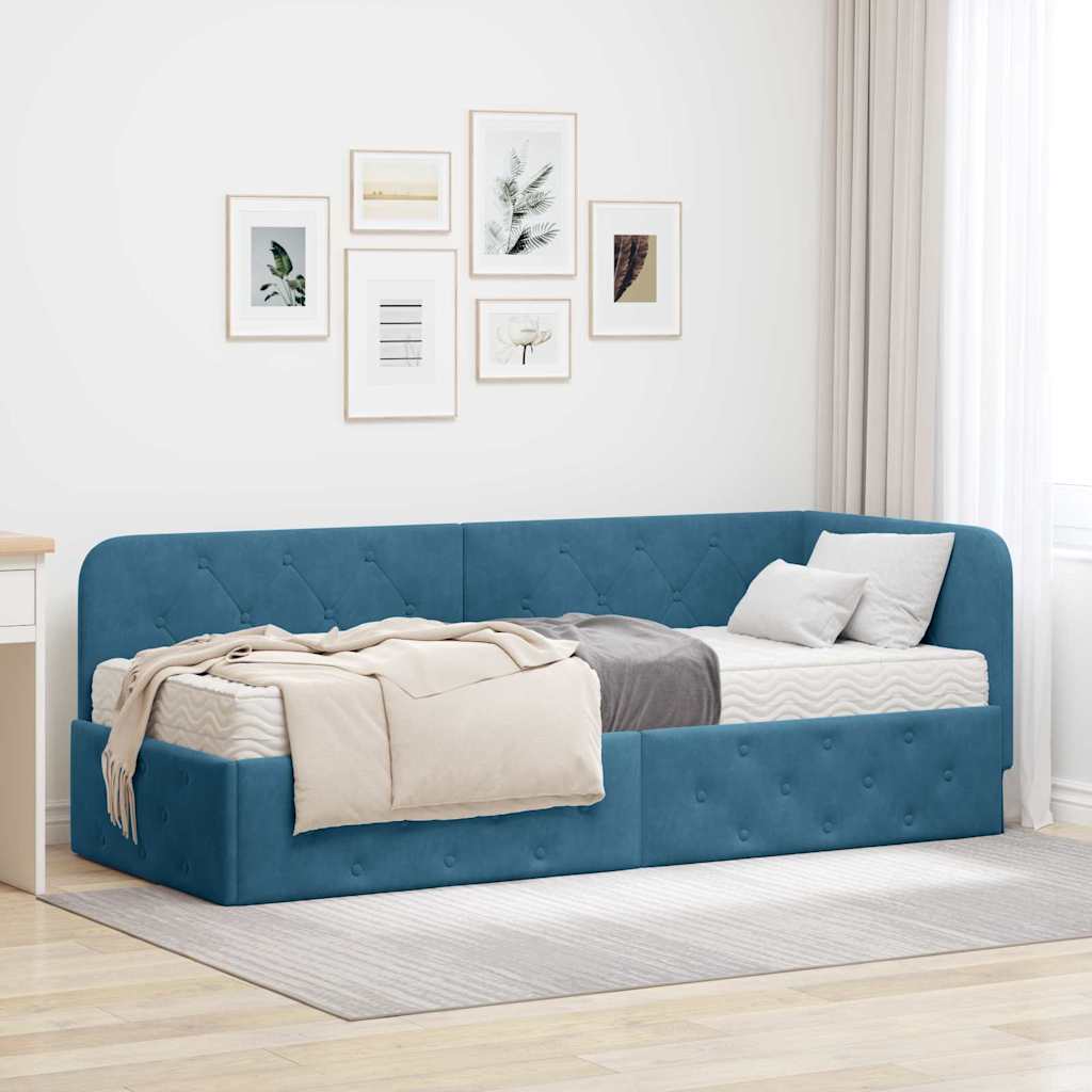 Eckbettgestell Blau 80 x 200 cm Samt