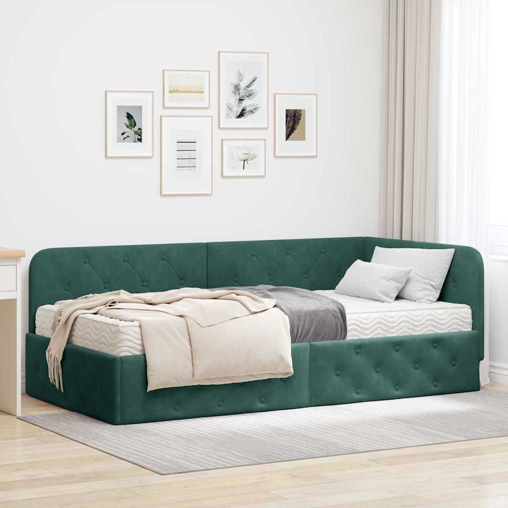 Eckbettgestell Dunkelgrün 90 x 190 cm Samt
