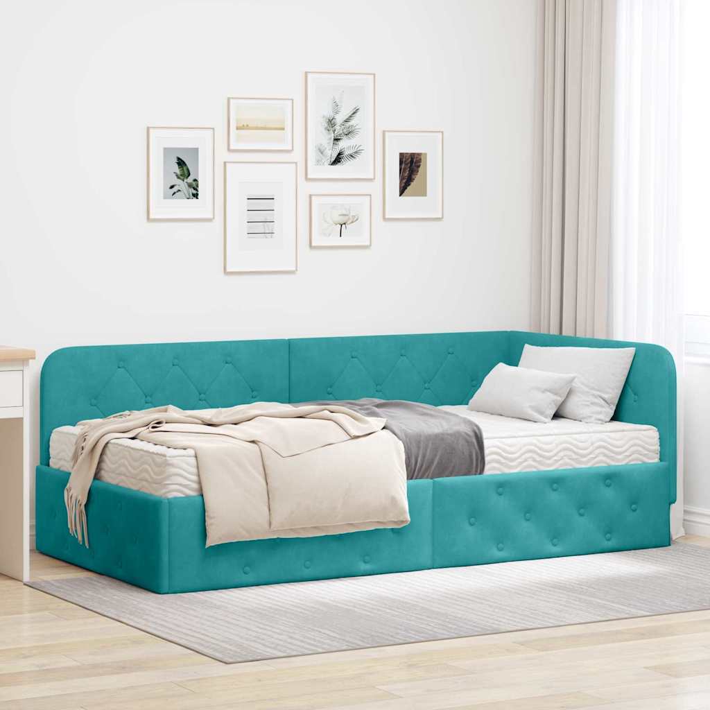 Eckbettgestell Türkis 90 x 190 cm Samt