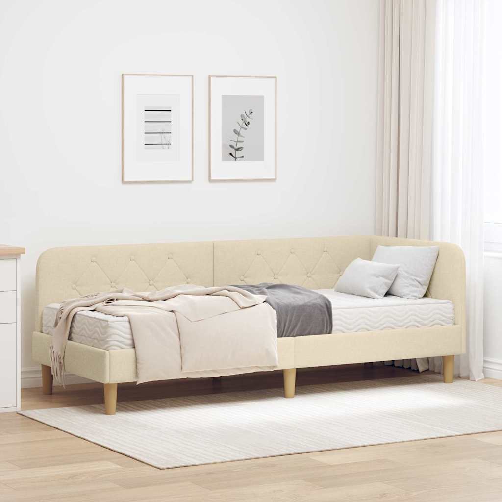 Eckbettgestell Creme 80 x 200 cm Stoff