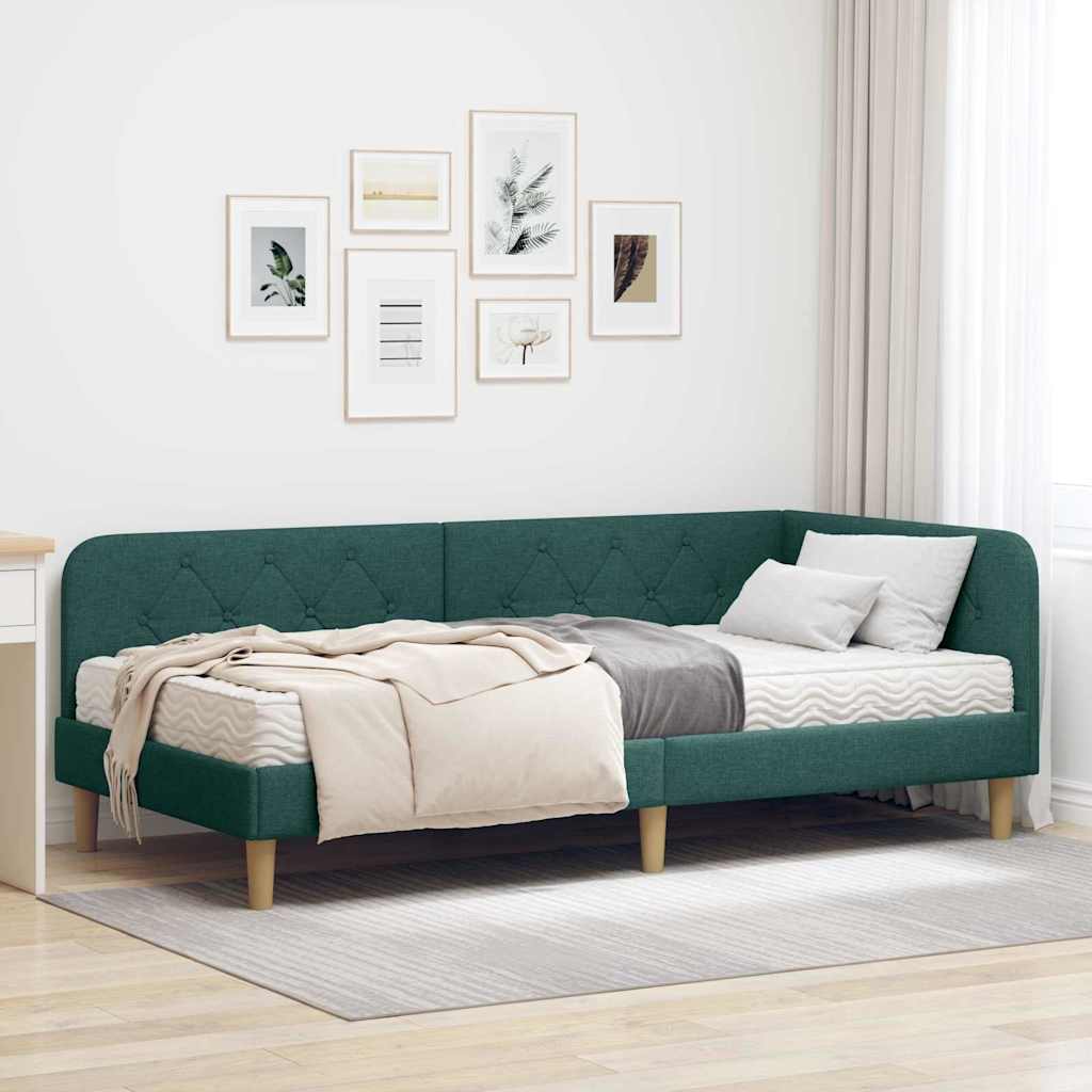 Eckbettgestell Dunkelgrün 90 x 200 cm Stoff