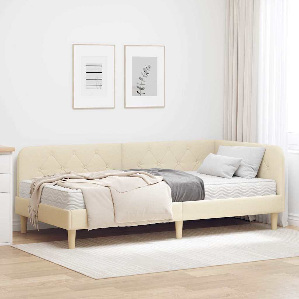 Eckbettgestell Creme 90 x 200 cm Stoff