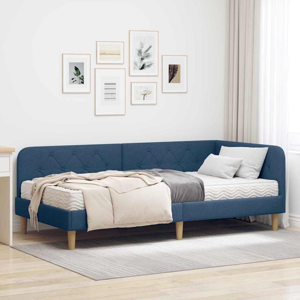 Eckbettgestell Blau 100 x 200 cm Stoff