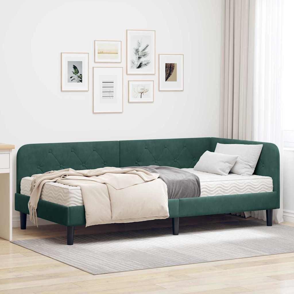 Eckbettgestell Dunkelgrün 90 x 190 cm Samt