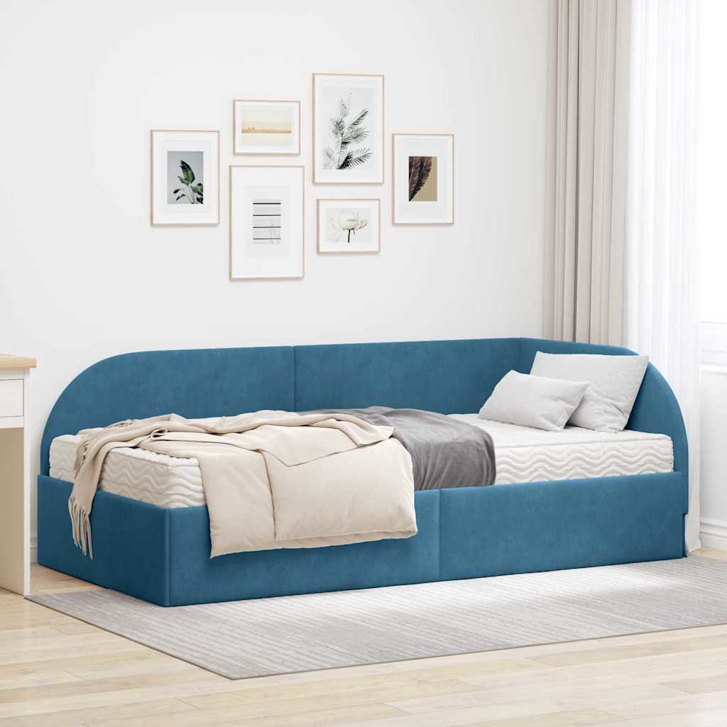 Eckbettgestell mit Matratze mit Kopfteil 2 stk. Blau Samt
