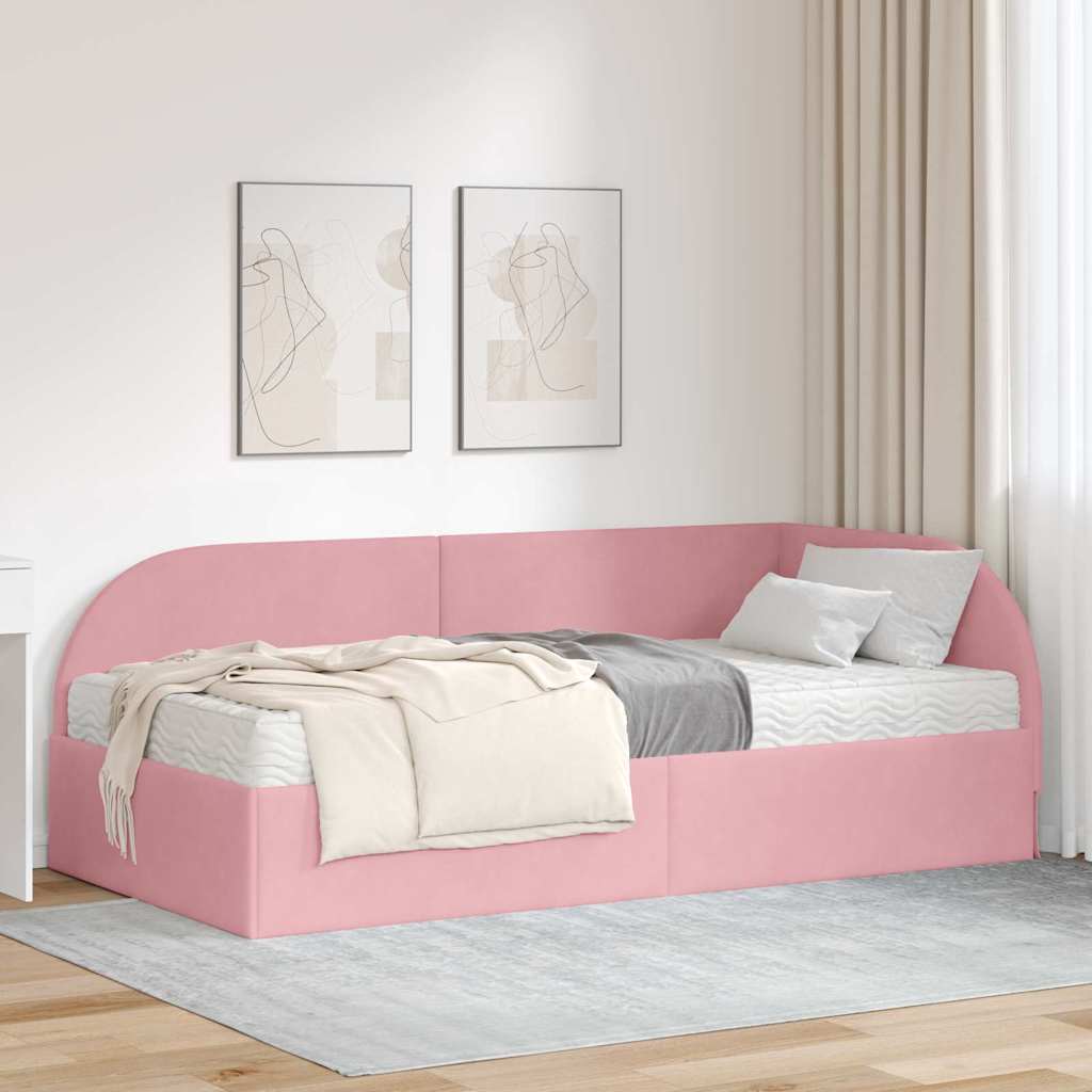 Eckbettgestell mit Matratze mit Kopfteil 2 stk. Rosa Samt