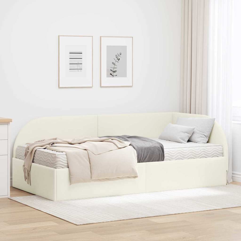 Eckbettgestell mit Matratze mit Kopfteil 2 stk. Creme Samt