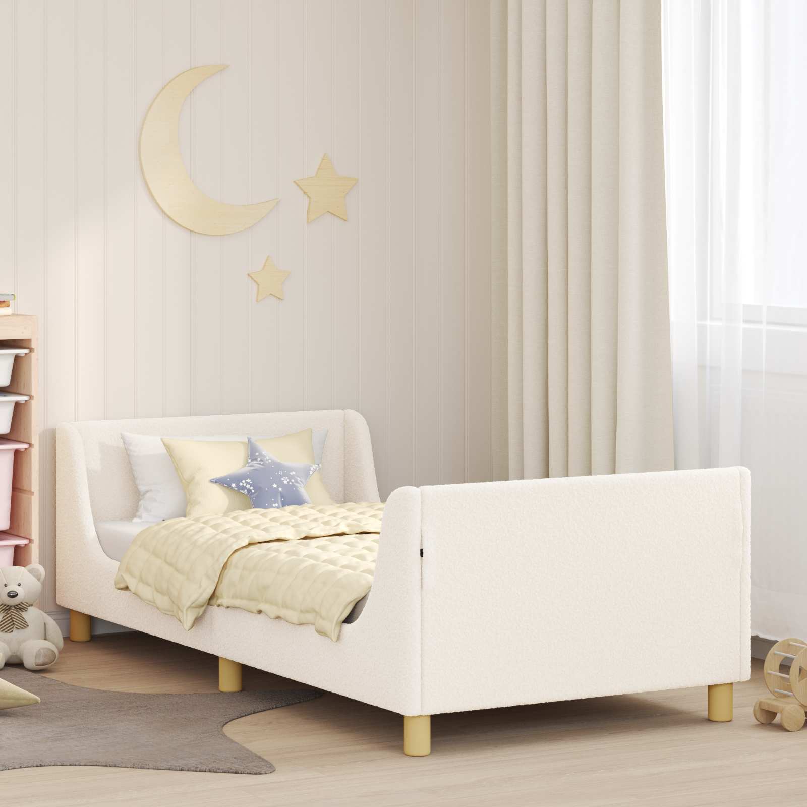 Kinderbettgestell mit Kopfteil Creme 80 x 200 cm Bouclé
