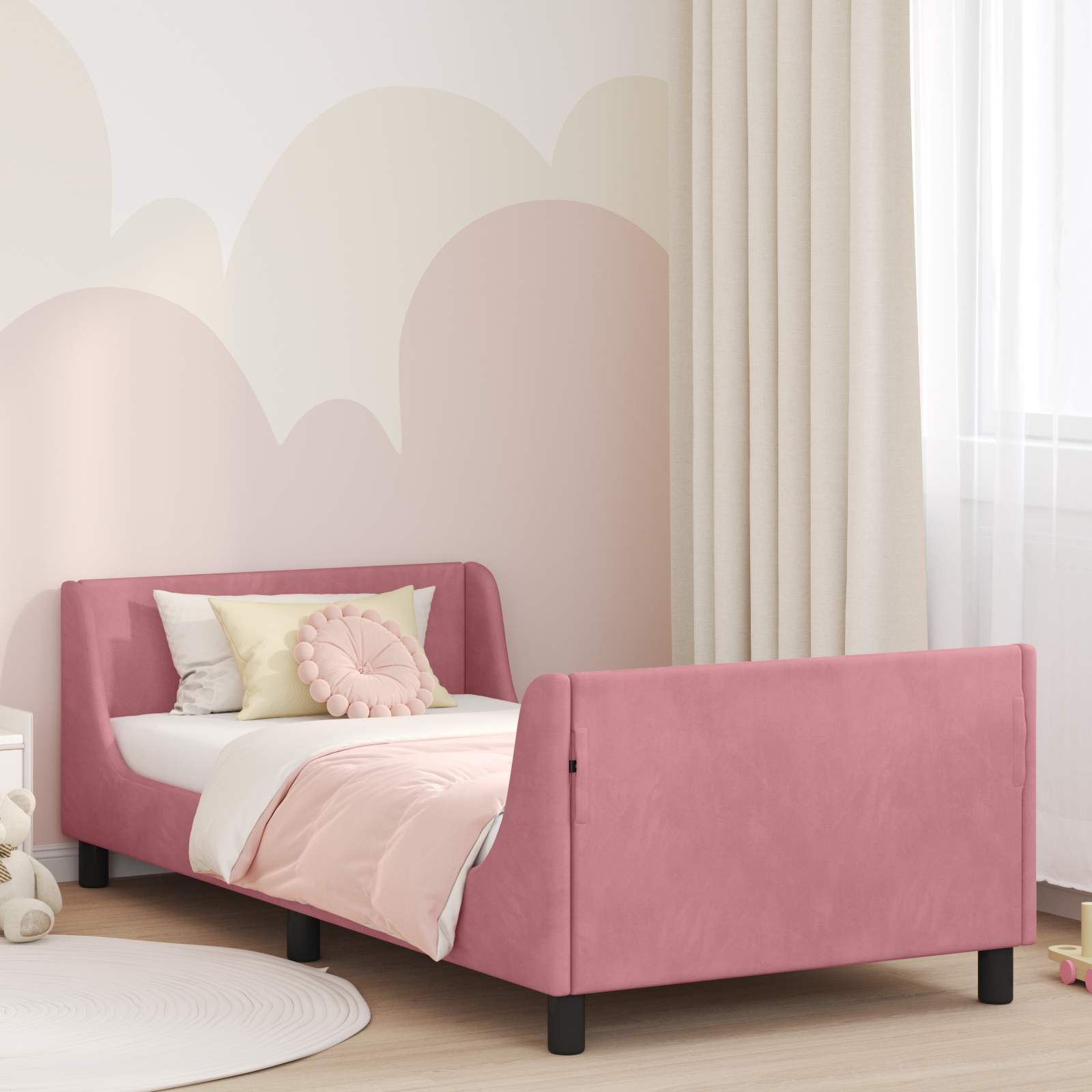 Kinderbettgestell mit Kopfteil Rosa 80 x 200 cm Samt