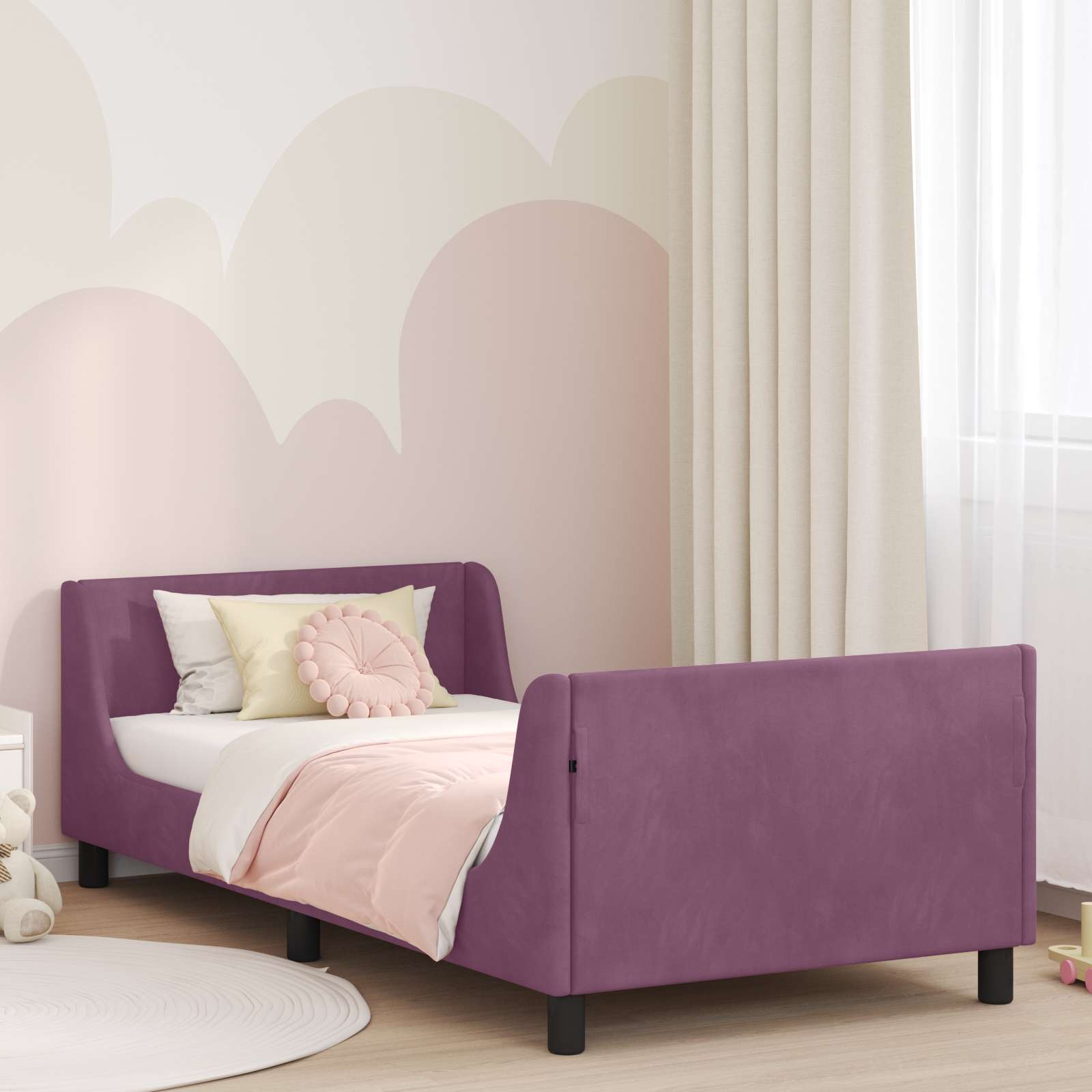Kinderbettgestell mit Kopfteil Lila 80 x 200 cm Samt