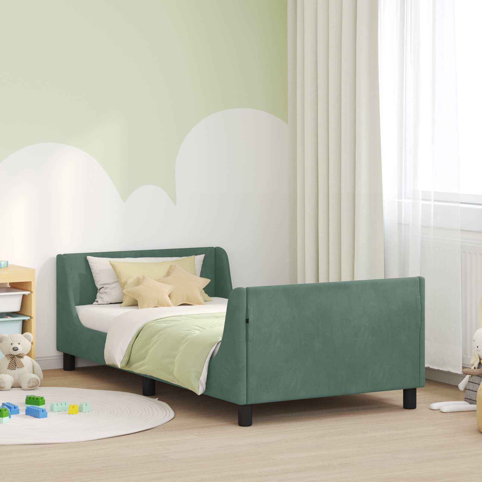 Kinderbettgestell mit Kopfteil Meergrün 80 x 200 cm Samt