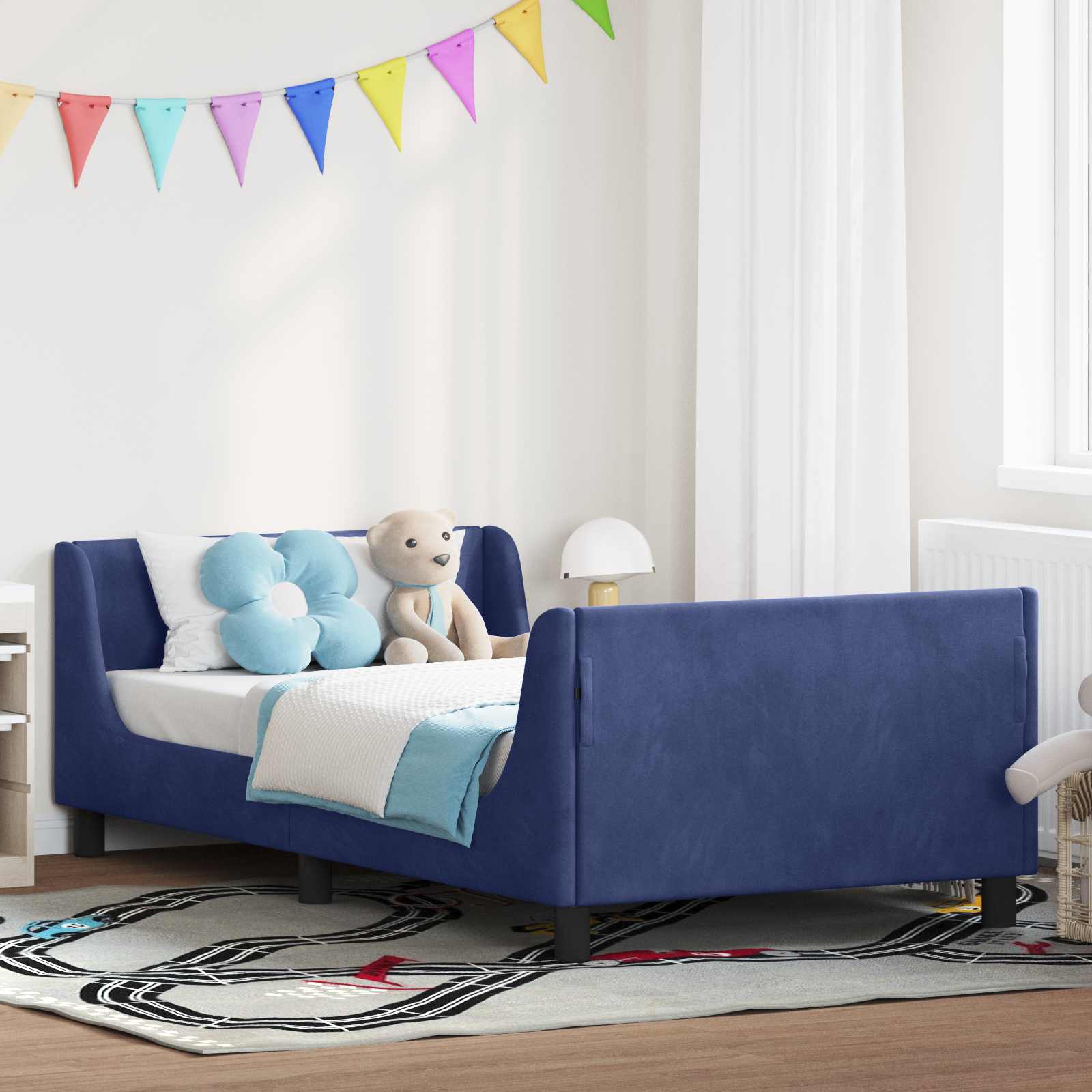 Kinderbettgestell mit Kopfteil Polizeiblau 80 x 200 cm Samt