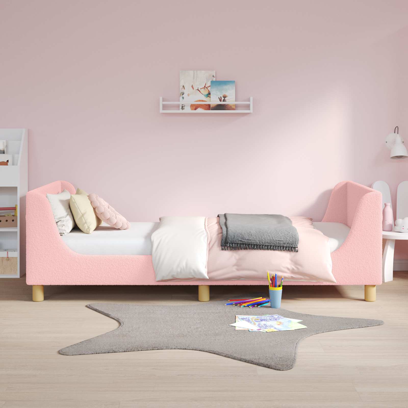 Kinderbettgestell mit Kopfteil Rosa 90 x 190 cm Bouclé