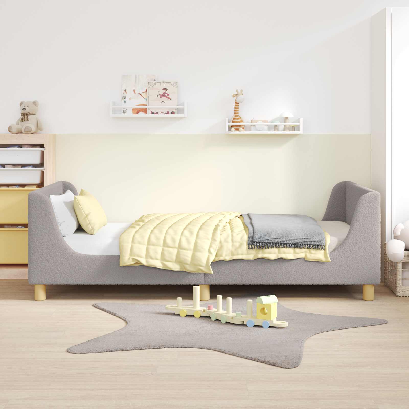 Kinderbettgestell mit Kopfteil Hellgrau 90x200 cm Bouclé