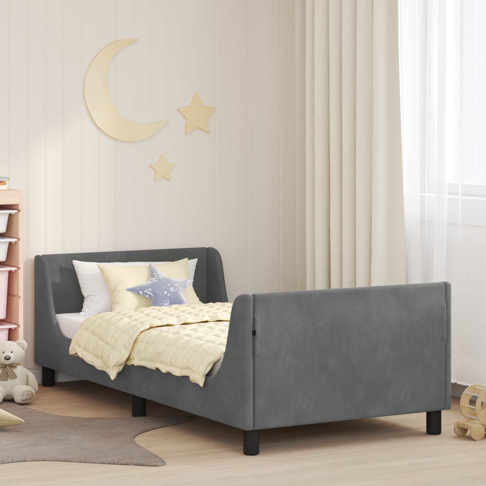 Kinderbettgestell mit Kopfteil Dunkelgrau 90 x 200 cm Samt