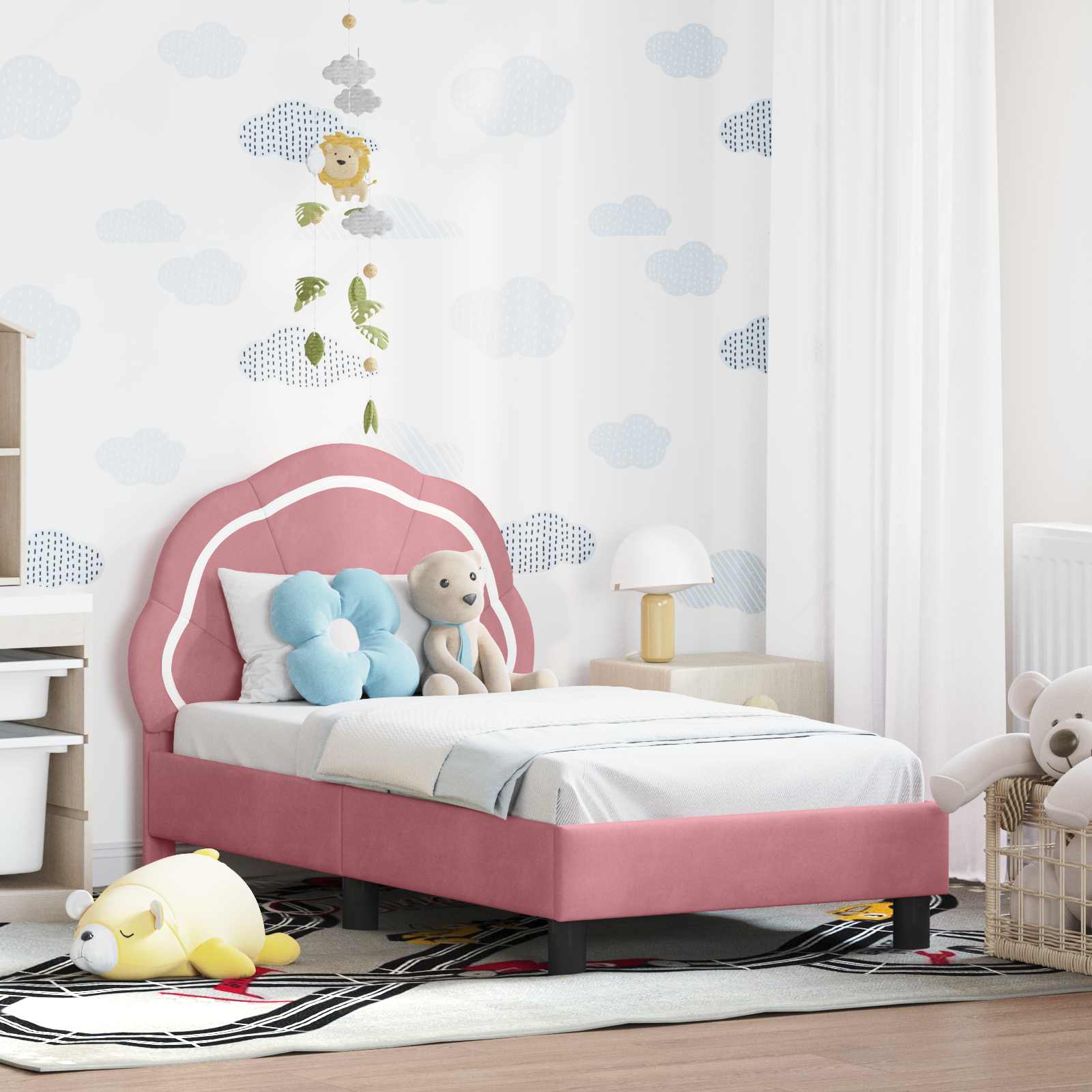 Kinderbettgestell mit Kopfteil Rosa 70 x 140 cm Samt