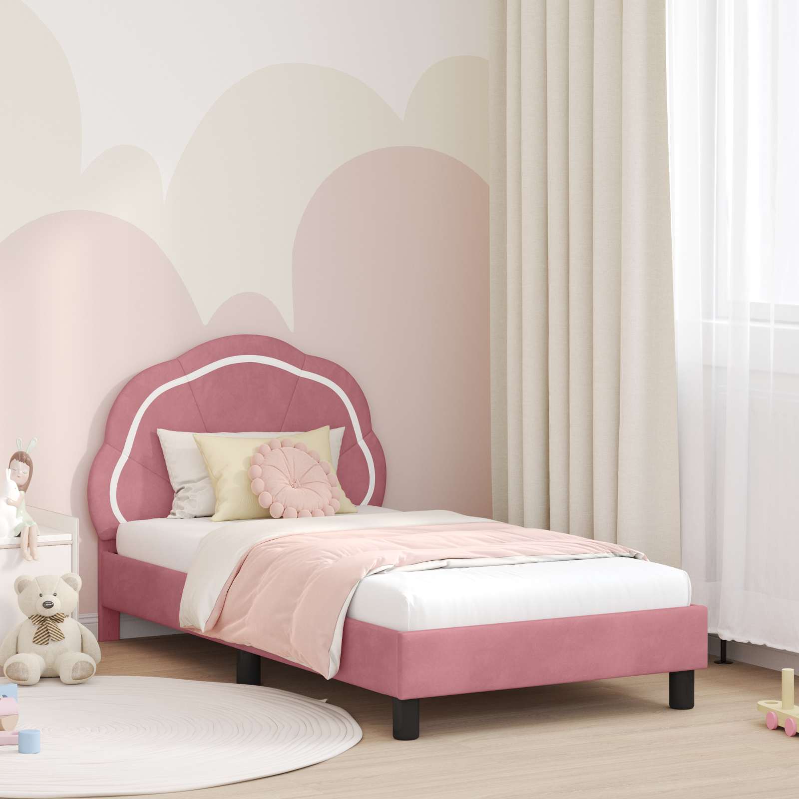 Kinderbettgestell mit Kopfteil Rosa 80 x 160 cm Samt