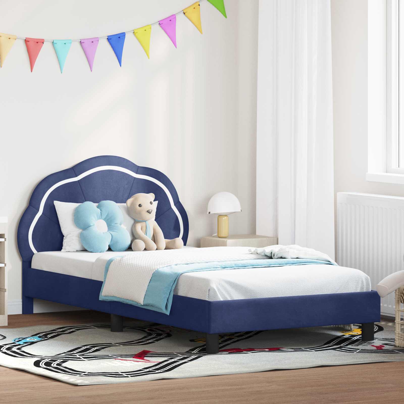 Kinderbettgestell mit Kopfteil Polizeiblau 80 x 200 cm Samt