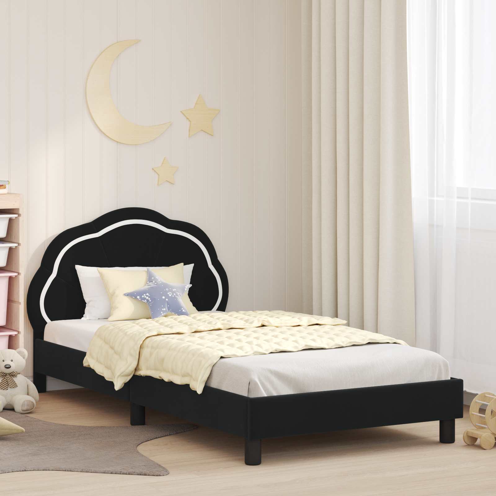 Kinderbettgestell mit Kopfteil Schwarz 90 x 200 cm Samt