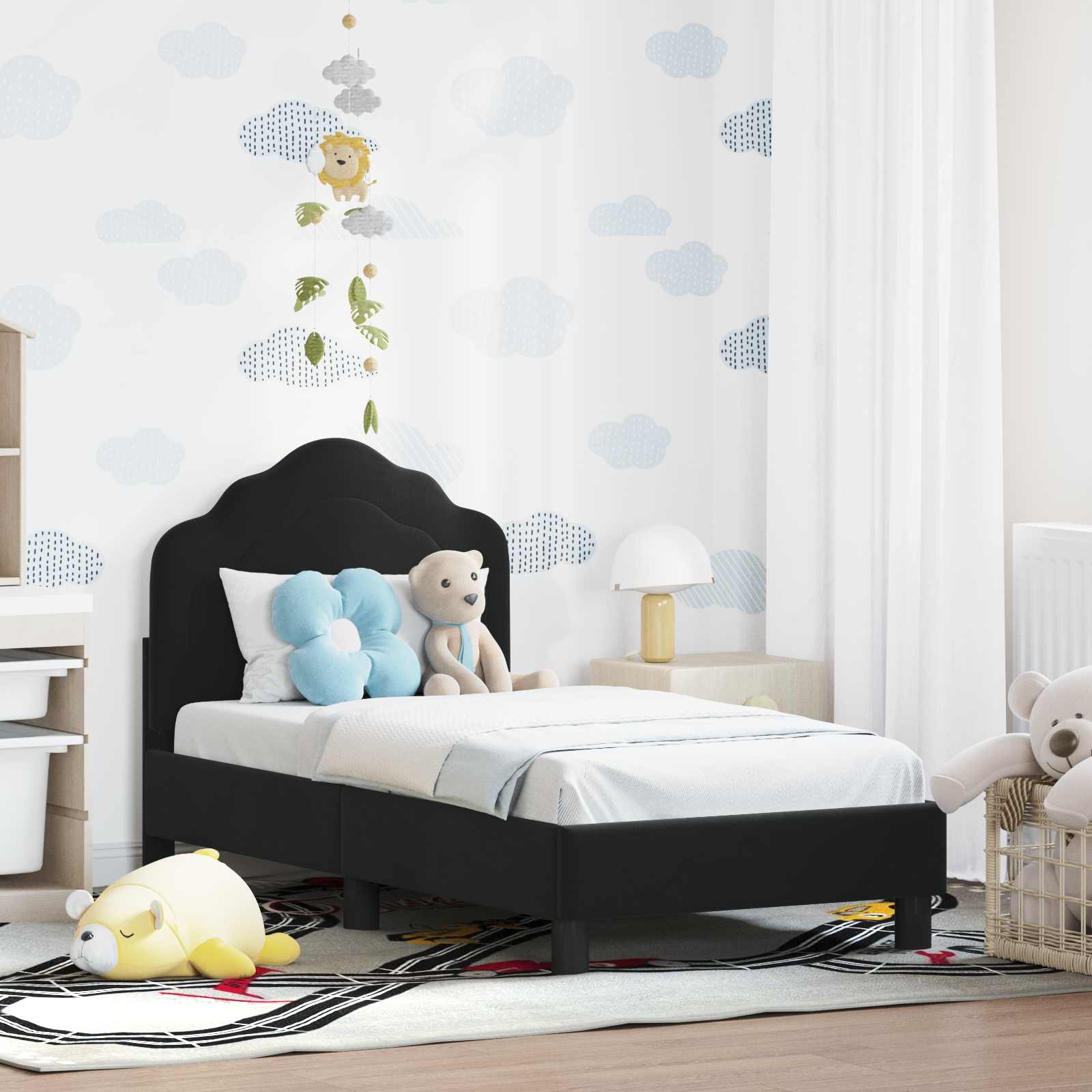 Kinderbettgestell mit Kopfteil Schwarz 70 x 140 cm Samt