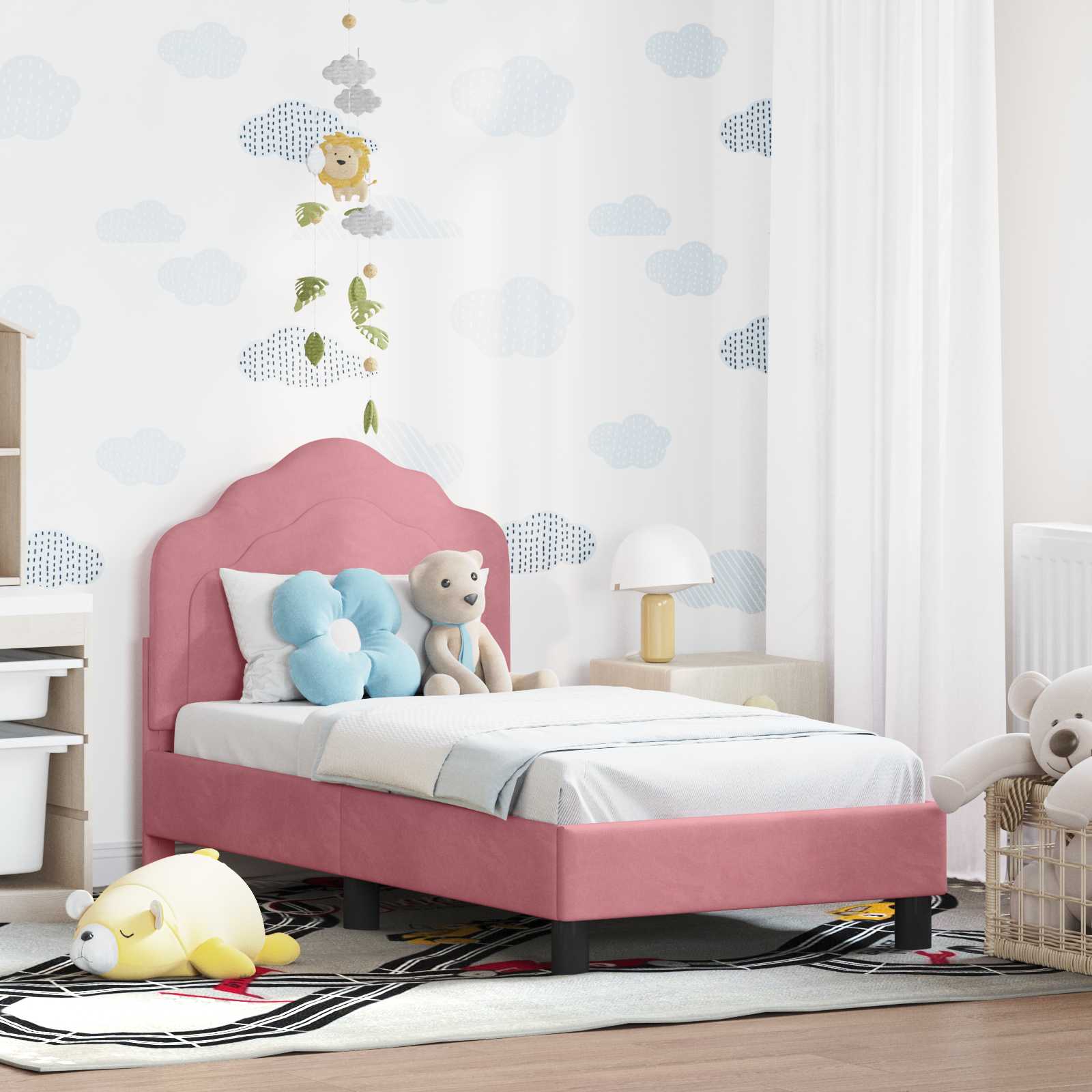 Kinderbettgestell mit Kopfteil Rosa 70 x 140 cm Samt