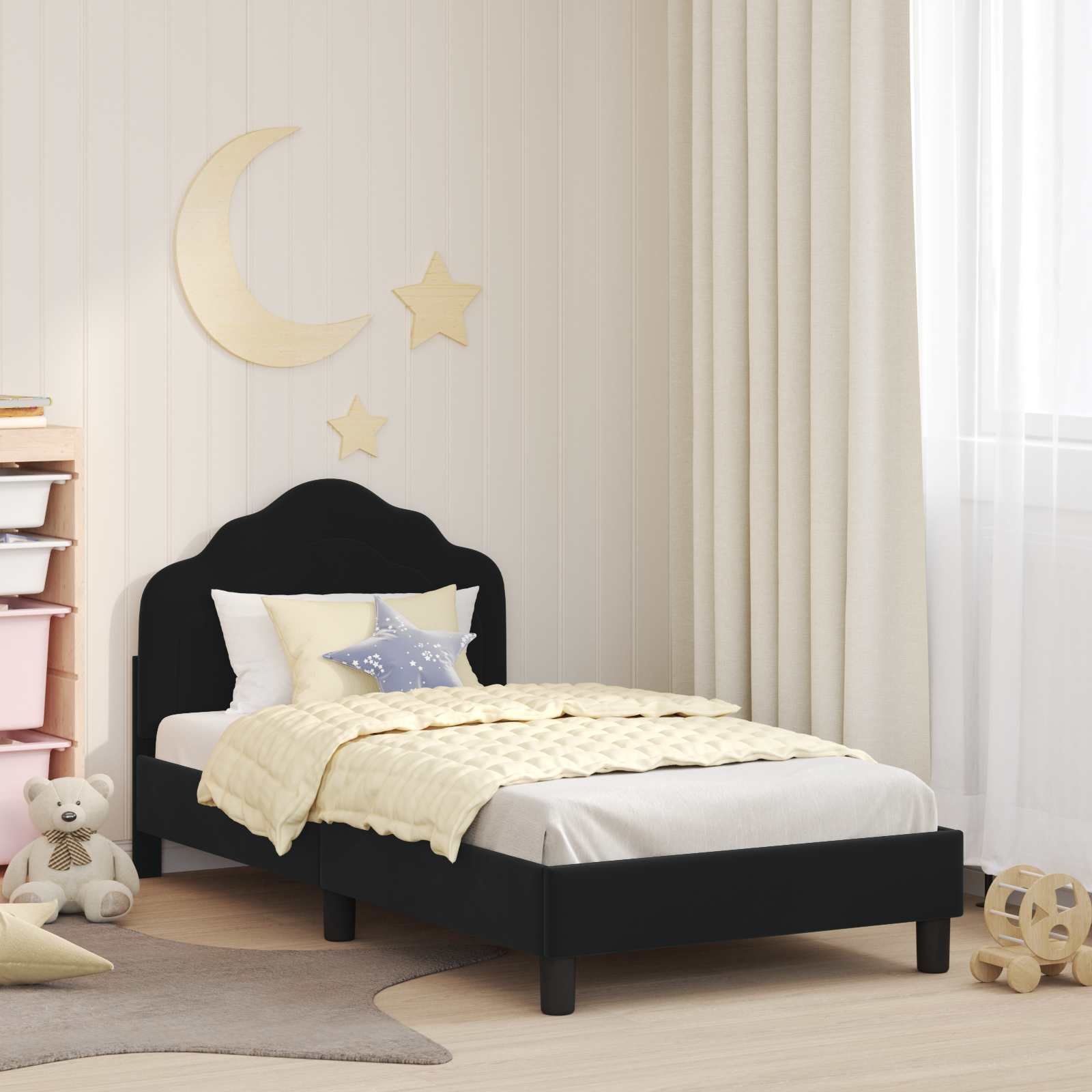 Kinderbettgestell mit Kopfteil Schwarz 80 x 160 cm Samt