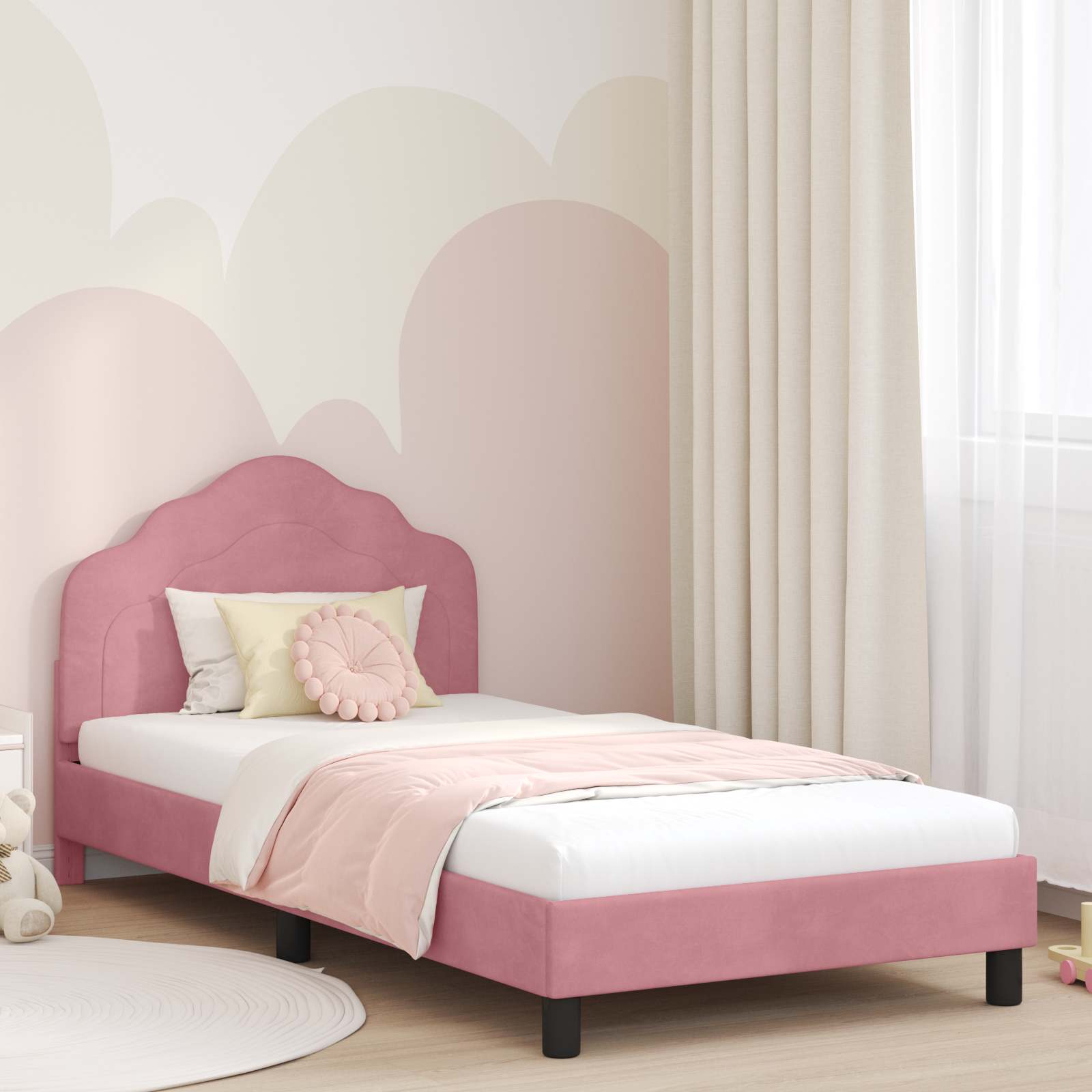Kinderbettgestell mit Kopfteil Rosa 80 x 200 cm Samt