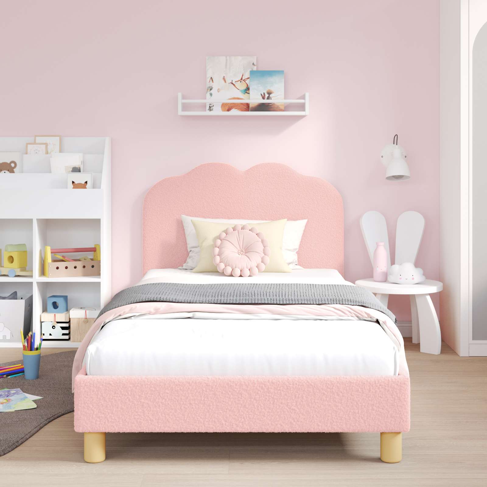 Kinderbettgestell mit Kopfteil Rosa 80 x 200 cm Bouclé