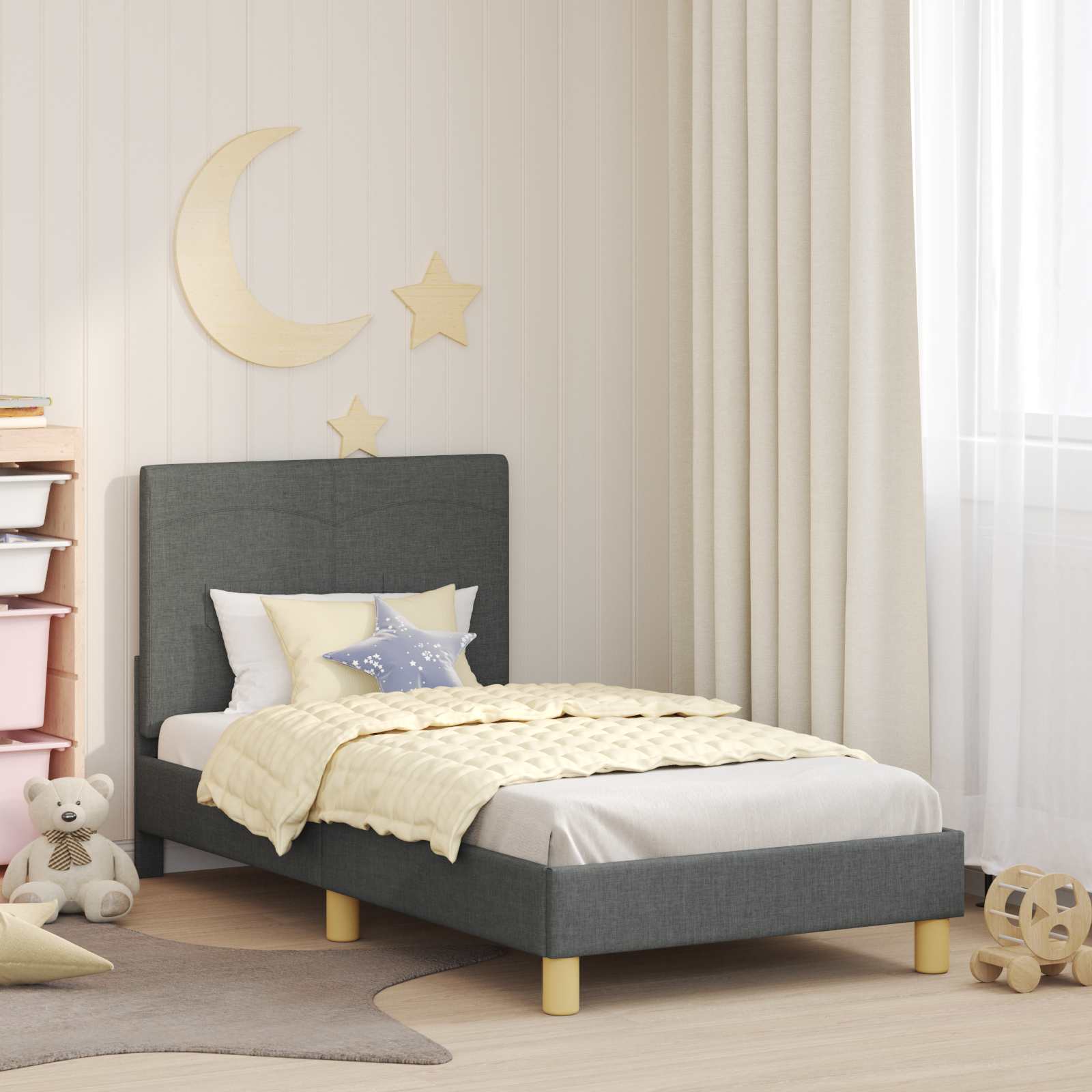Kinderbettgestell mit Kopfteil Dunkelgrau 80 x 160 cm Stoff