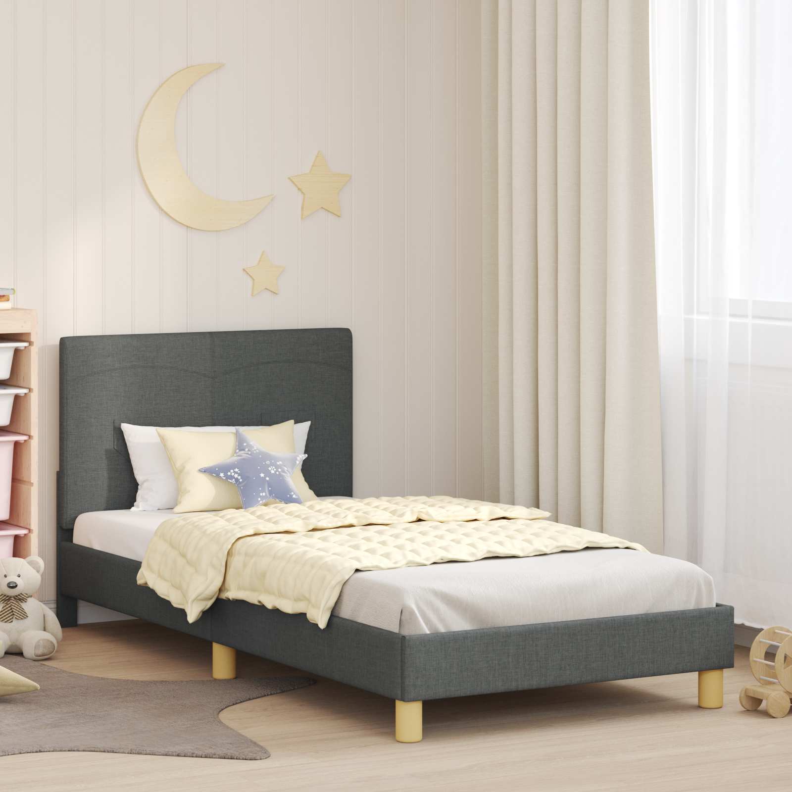 Kinderbettgestell mit Kopfteil Dunkelgrau 80 x 200 cm Stoff