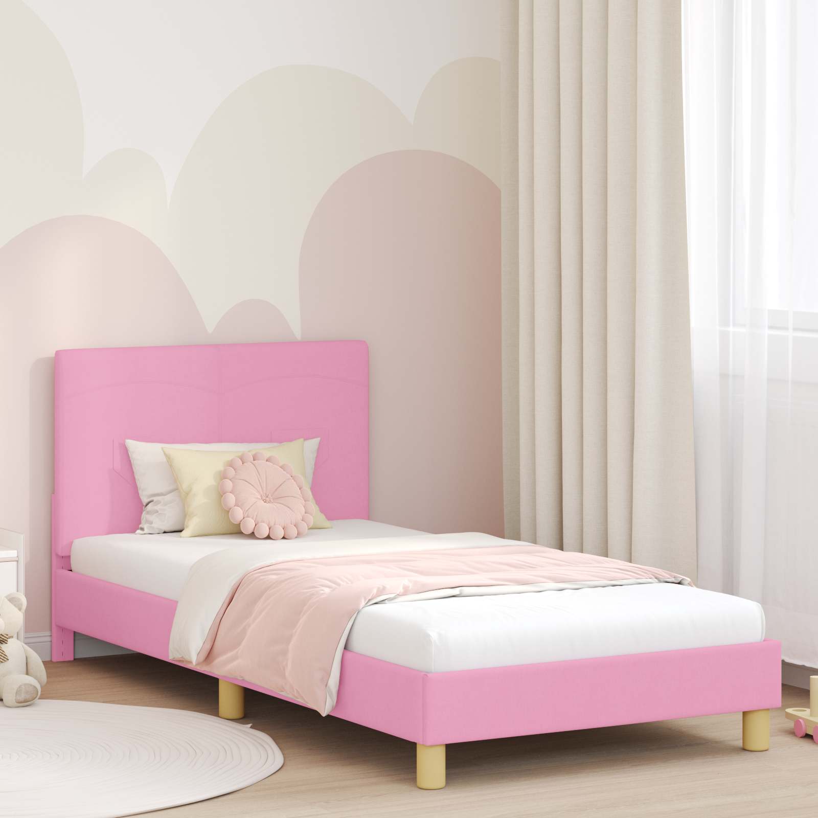 Kinderbettgestell mit Kopfteil Rosa 80 x 200 cm Stoff