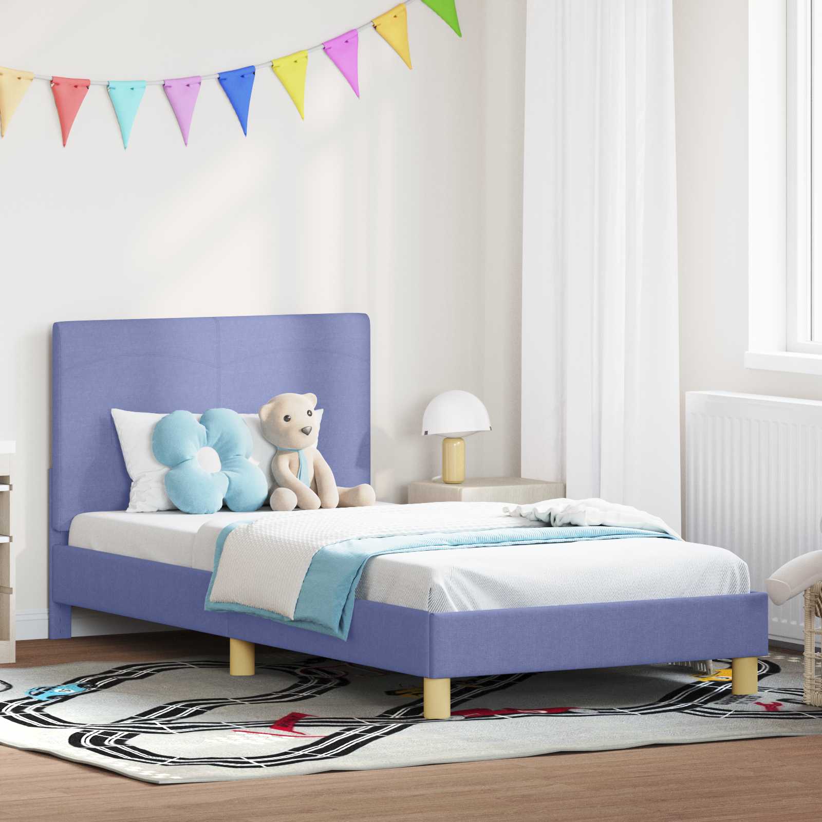 Kinderbettgestell mit Kopfteil Jeans blau 90 x 190 cm Stoff