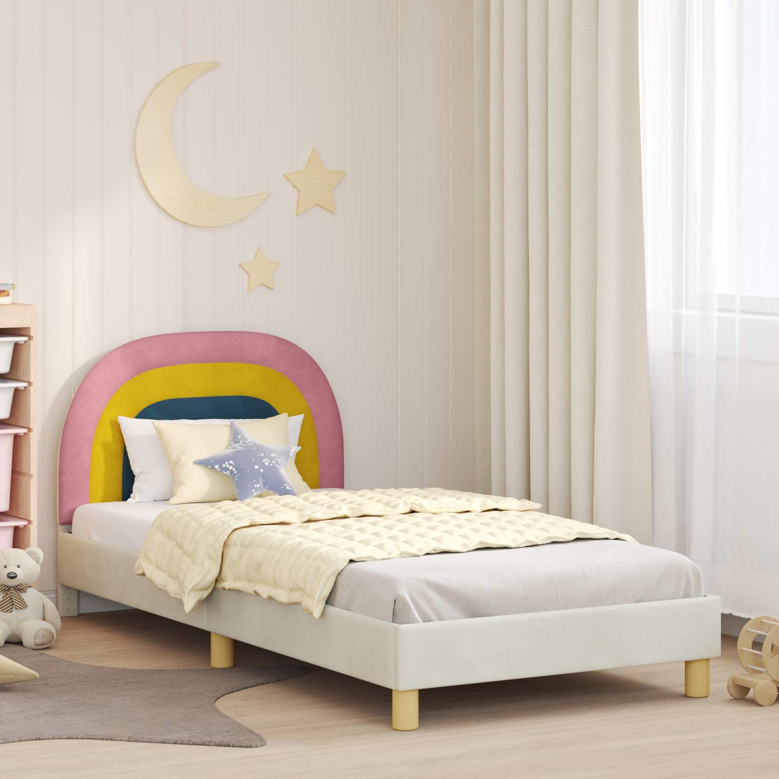 Kinderbettgestell mit Kopfteil Creme 80 x 200 cm Samt