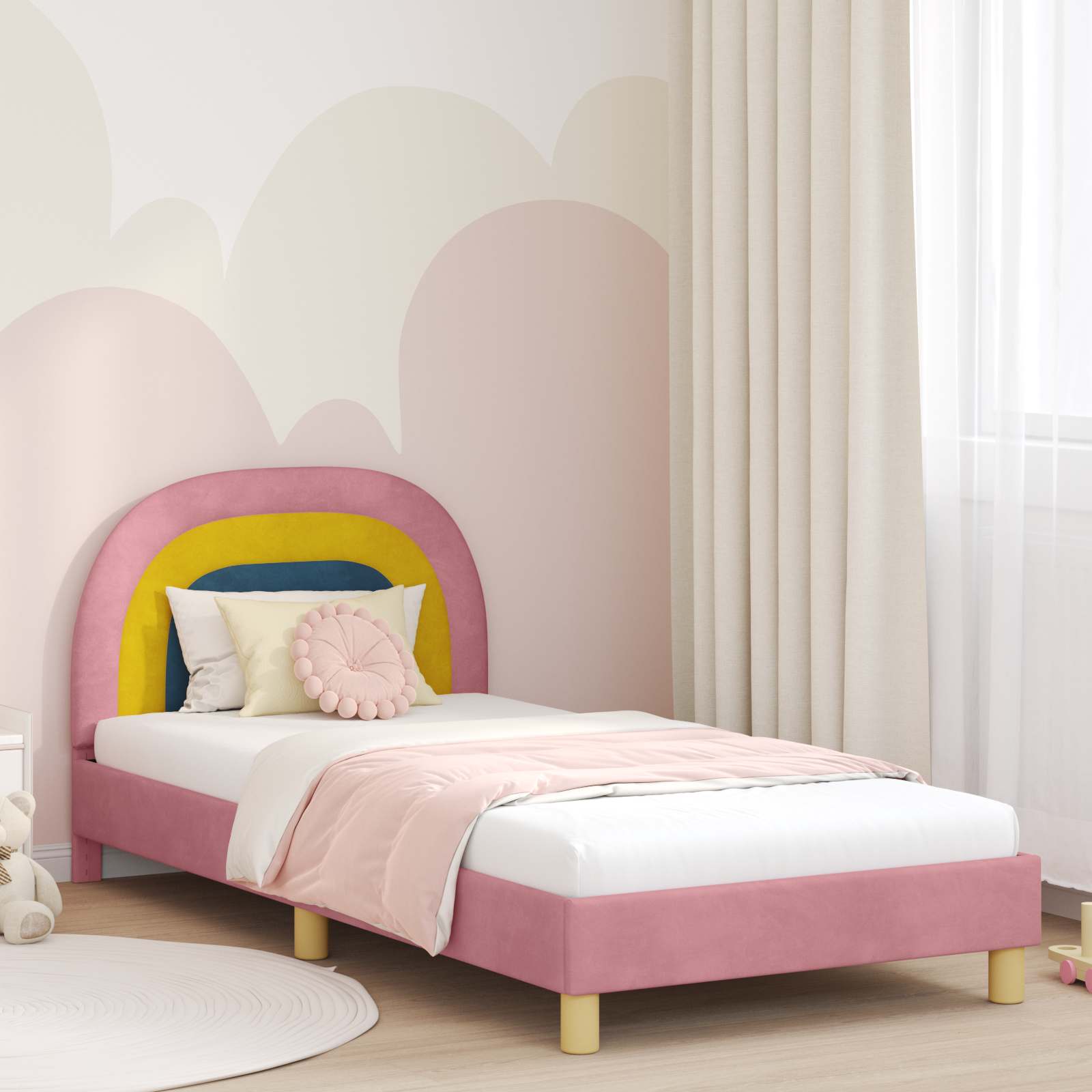 Kinderbettgestell mit Kopfteil Rosa 90 x 190 cm Samt