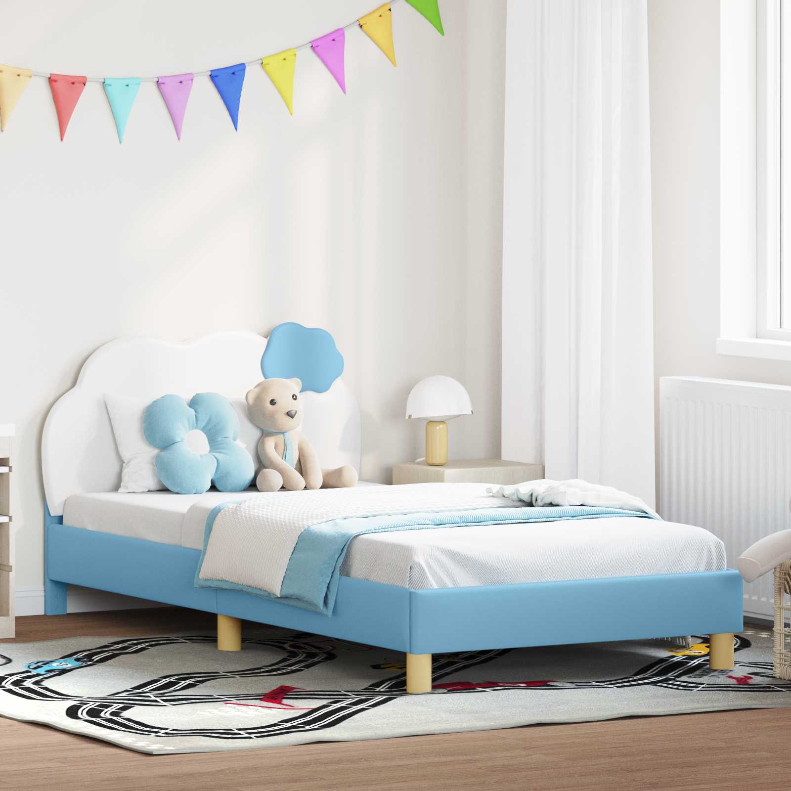 Kinderbettgestell mit Kopfteil Blau 90 x 200 cm PU
