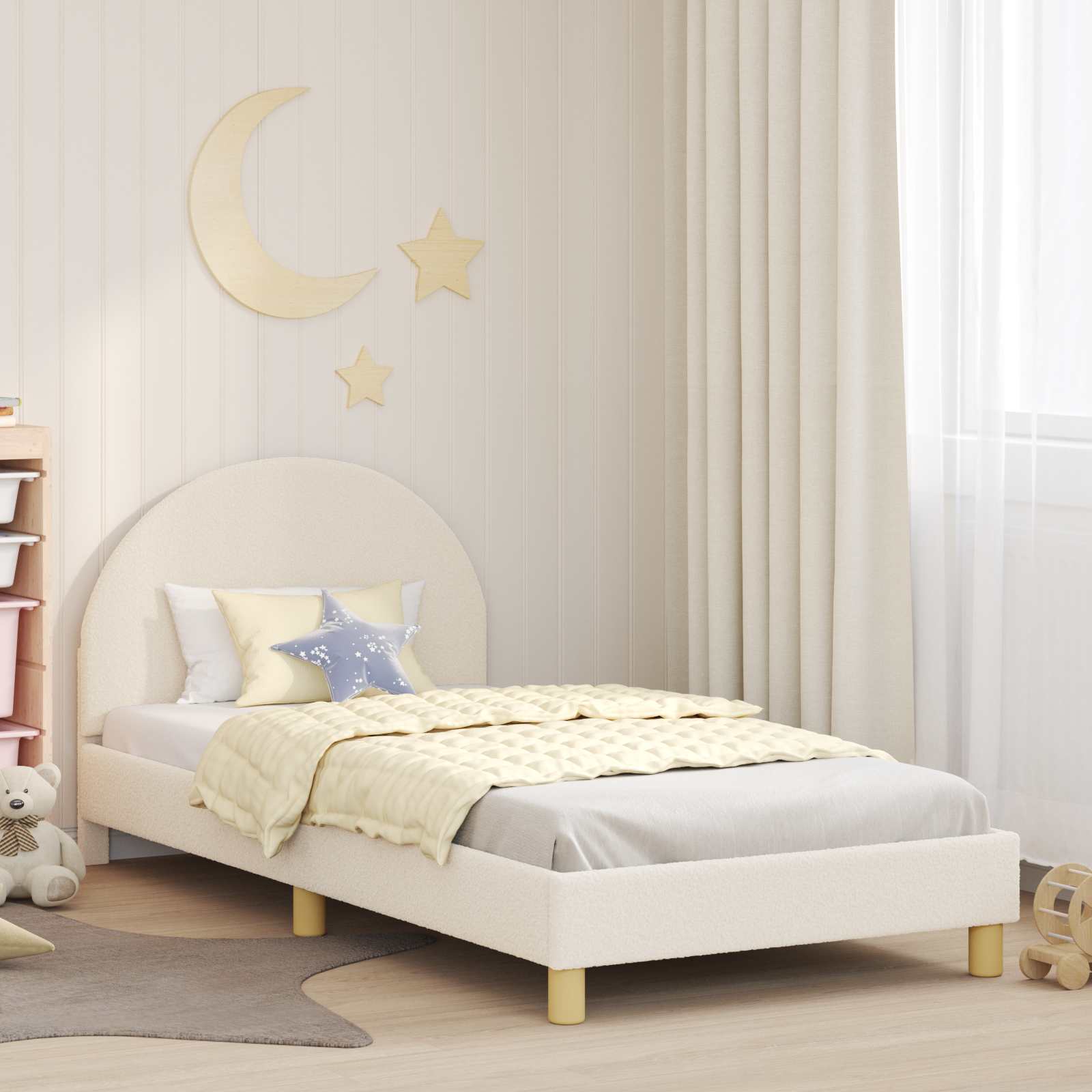 Kinderbettgestell mit Kopfteil Creme 90 x 200 cm Bouclé