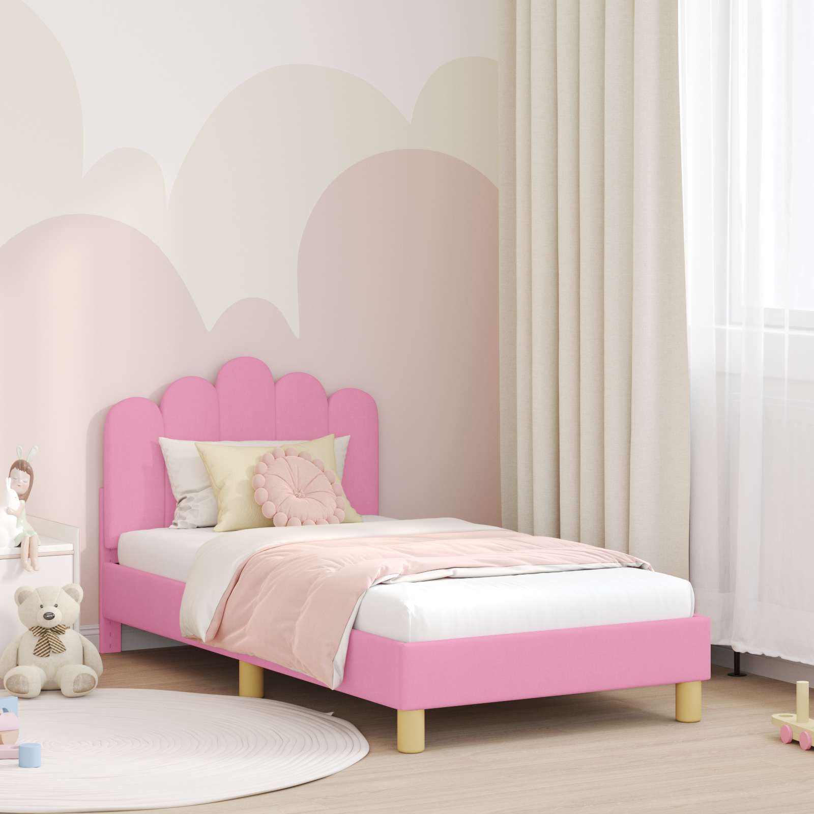 Kinderbettgestell mit Kopfteil Rosa 80 x 160 cm Stoff