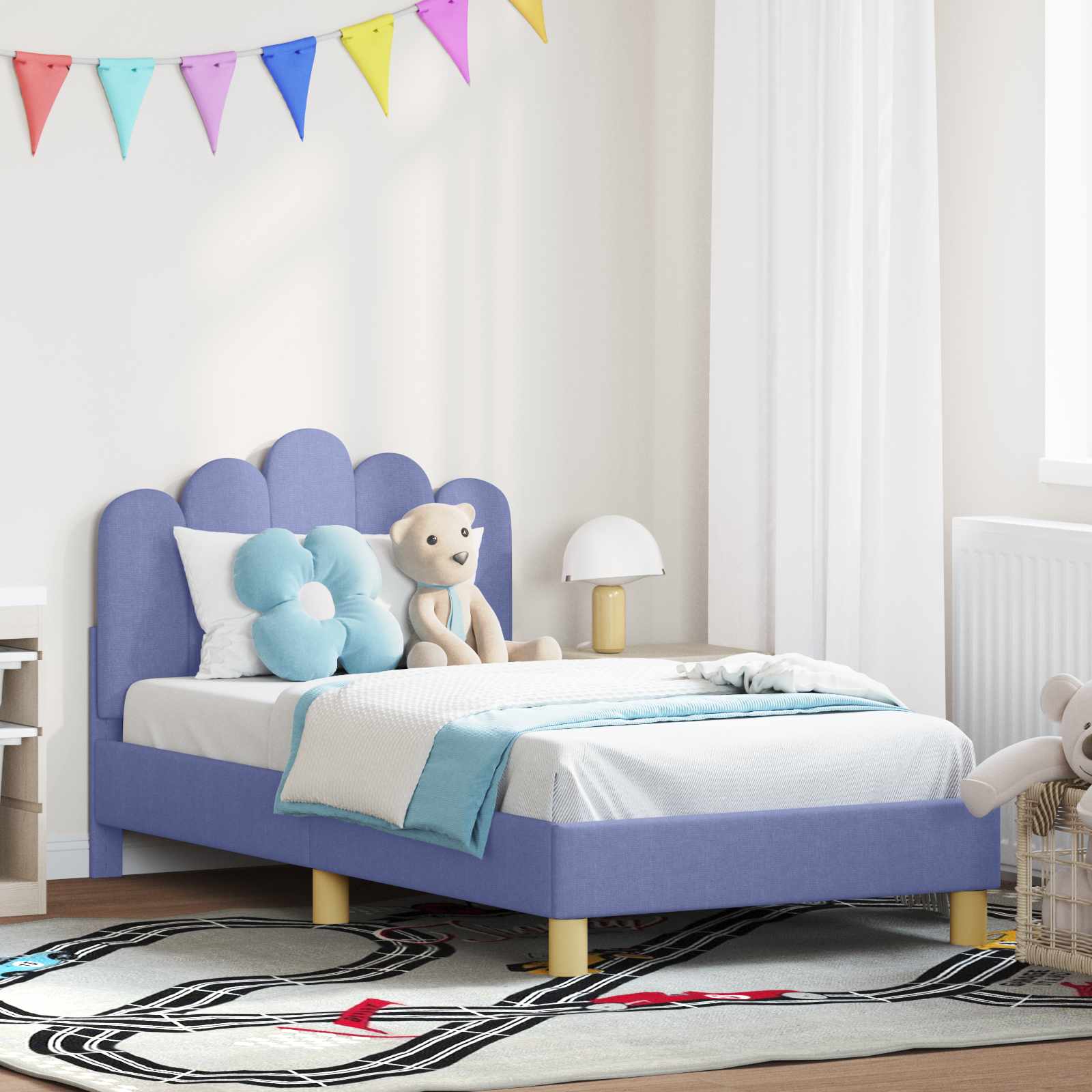 Kinderbettgestell mit Kopfteil Jeans blau 80 x 160 cm Stoff