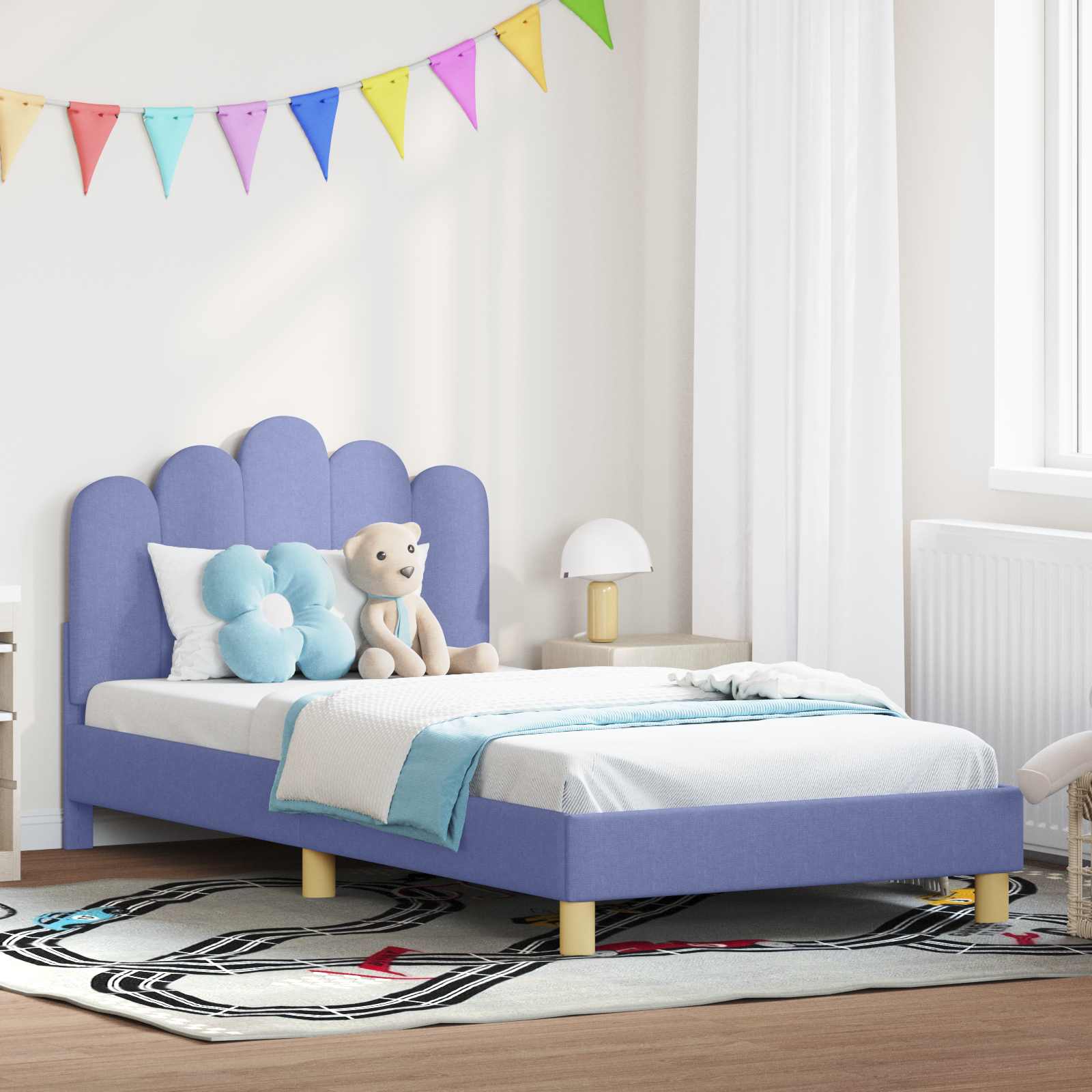 Kinderbettgestell mit Kopfteil Jeans blau 80 x 200 cm Stoff