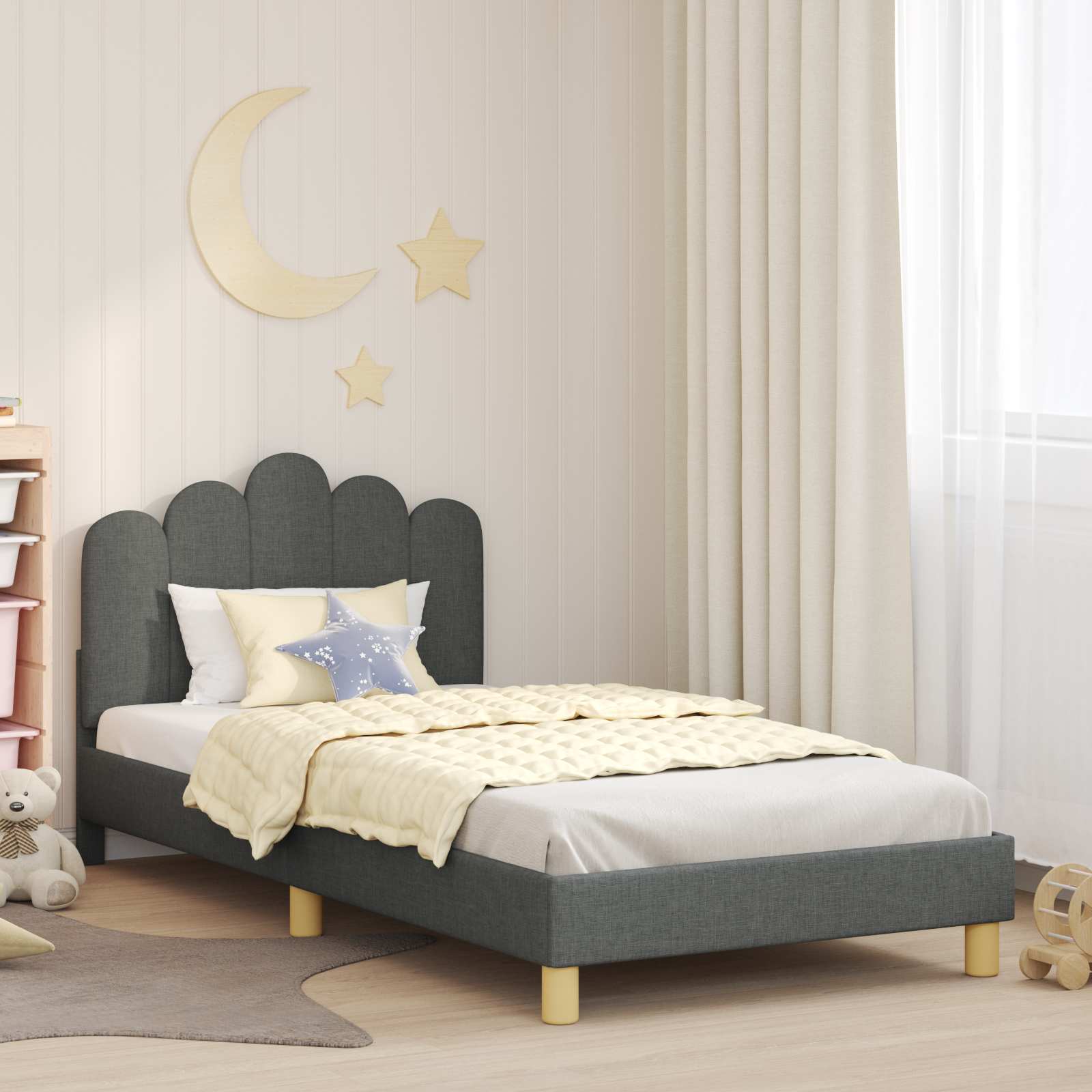Kinderbettgestell mit Kopfteil Dunkelgrau 90 x 190 cm Stoff