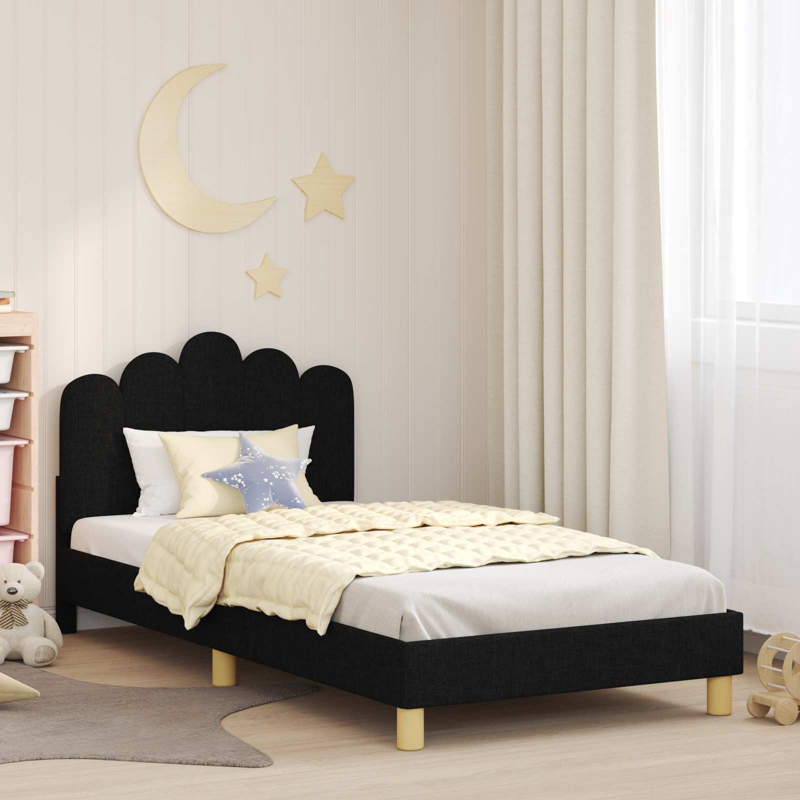 Kinderbettgestell mit Kopfteil Schwarz 90 x 200 cm Stoff