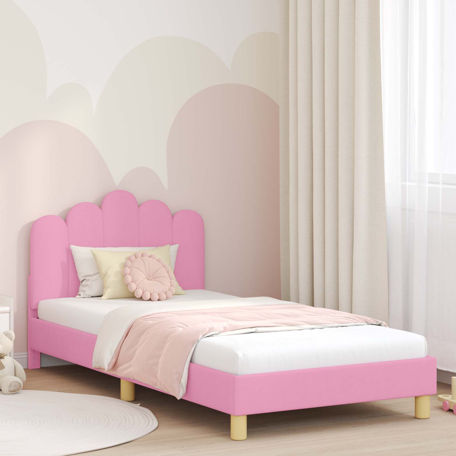 Kinderbettgestell mit Kopfteil Rosa 90 x 200 cm Stoff